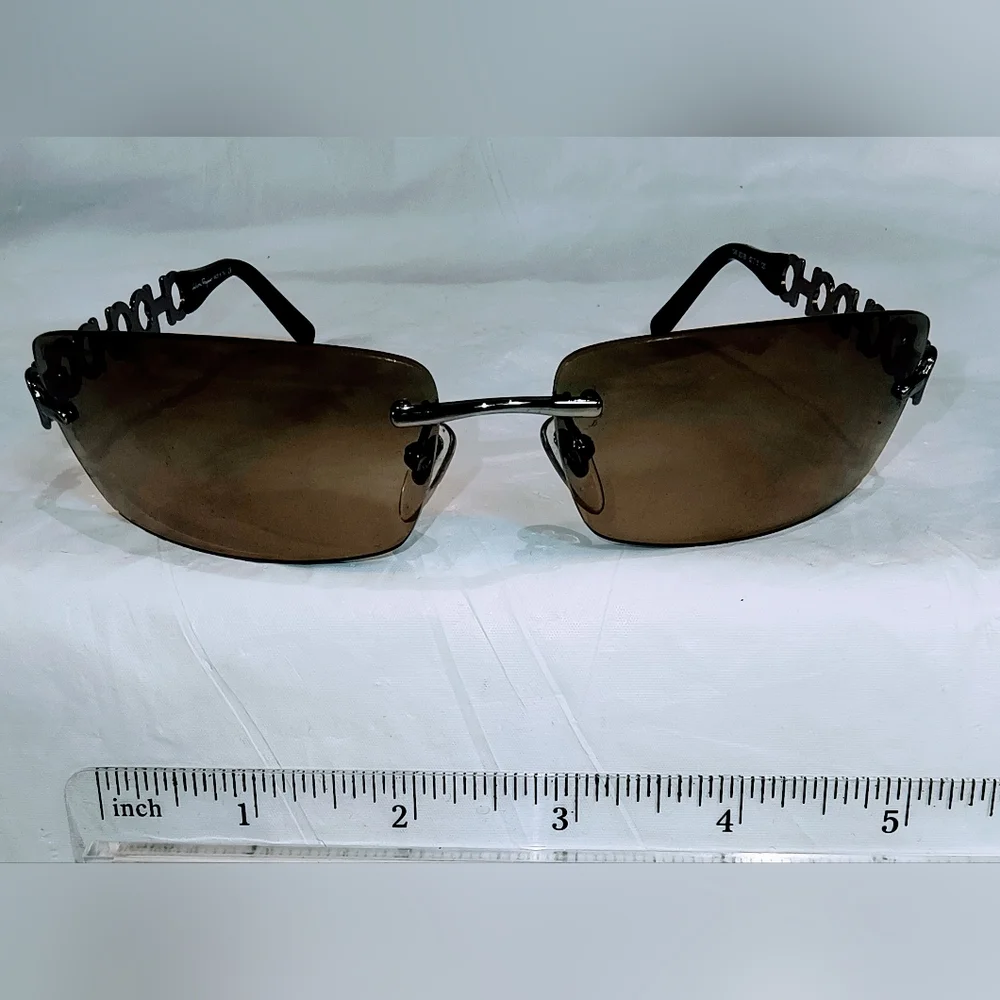 FERRAGAMO - Salvatore Ferragamo Brown Sunglasses with Muted Silver Frames & Case